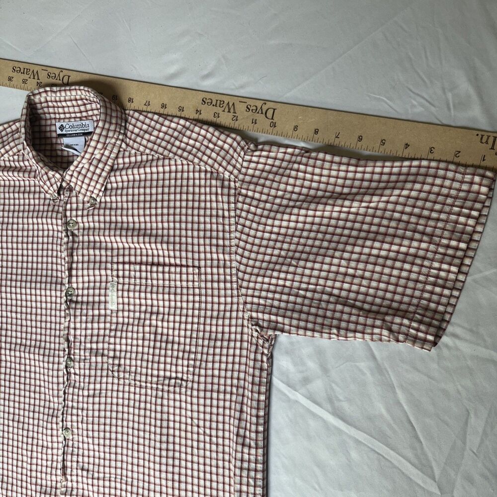 Columbia Shirt Men's Red Plaid Button Down Short Sleeve 100% Cotton Size L VTG - Picture 7 of 11